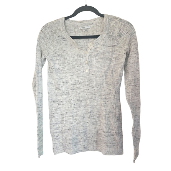 AMERICAN EAGLE Oatmeal Loose Knit Henley top Cotton Linen Blend XXS AE - Picture 1 of 9